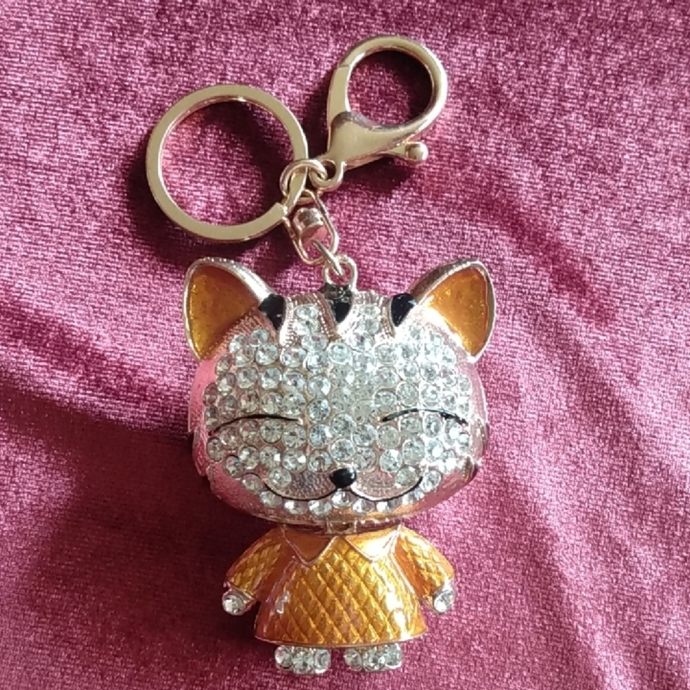 Sparkling Cat Keychain with Gold and Silver Accents